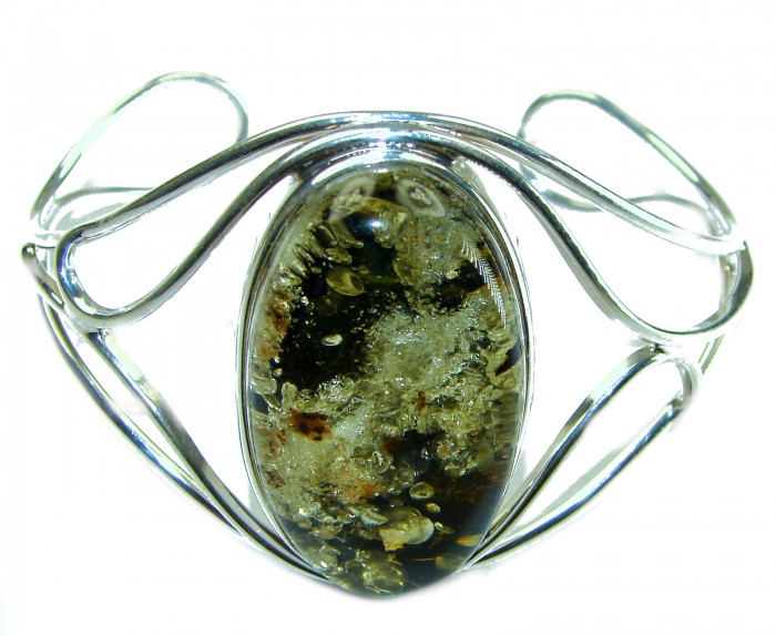 Modern Design Genuine 27.8 carat Baltic Amber .925 Sterling Silver handcrafted Bracelet / Cuff - photo 2