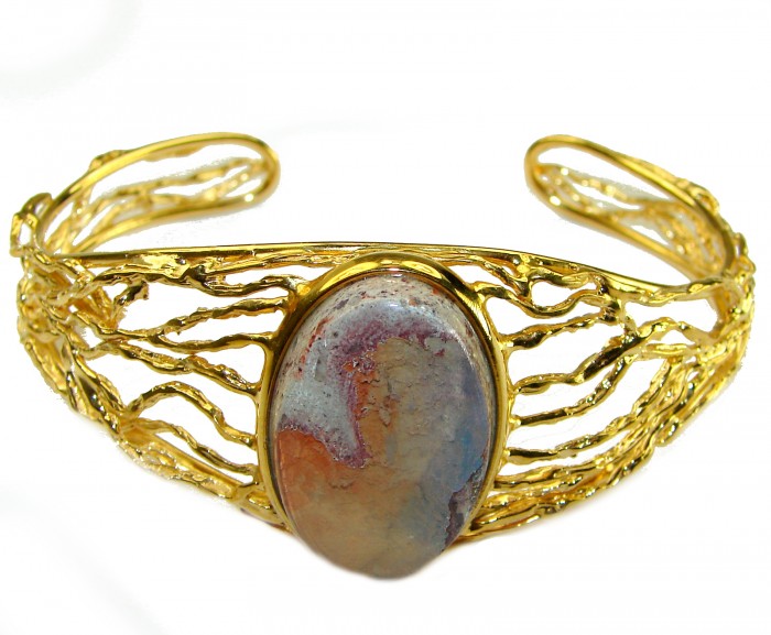 Authentic 29.8 carat Mexican Opal handmade 14K Gold over .925 Sterling Silver Bracelet / Cuff - photo 2