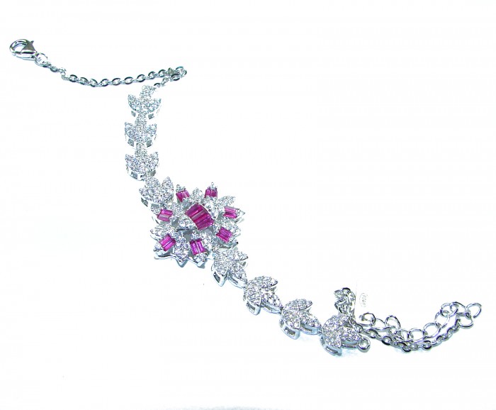 Art Deco - Precious Natural 18.5 carat Ruby .925 Sterling Silver handcrafted bracelet - Art Deco bracelet, top view with rubies and clasp detail, .925 Sterling Silver