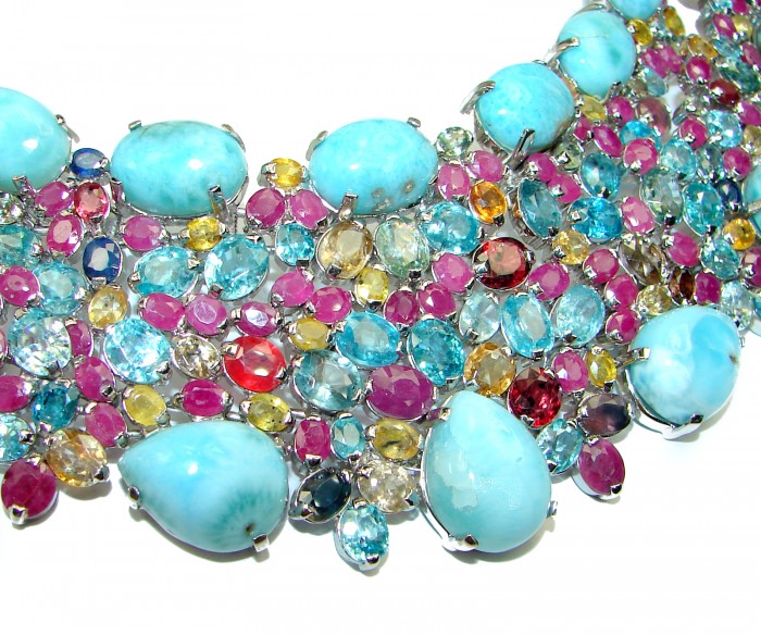 Luna authentic Larimar .925 Sterling Silver handcrafted MASSIVE STATEMENT Necklace - photo 2