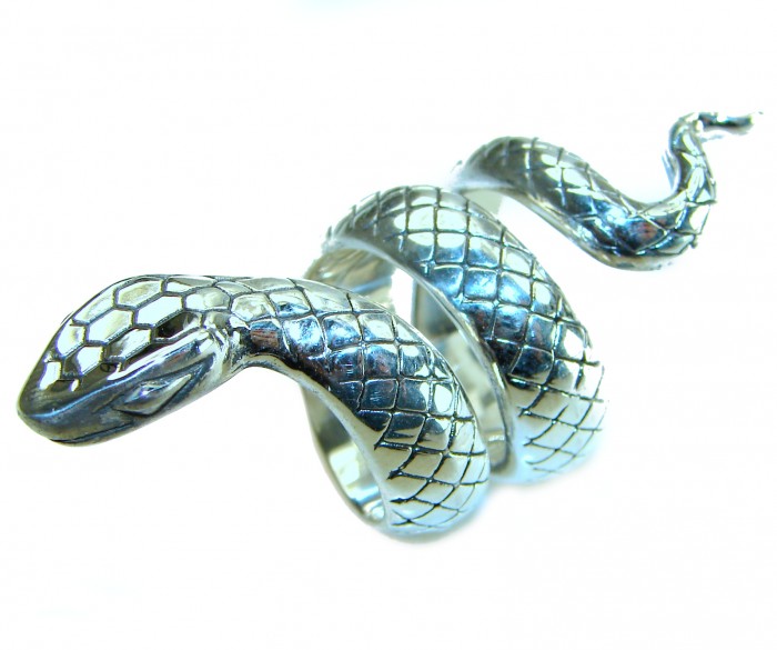 Large Boa Snake .925 Sterling Silver handcrafted Statement Ring size 5 - photo 1