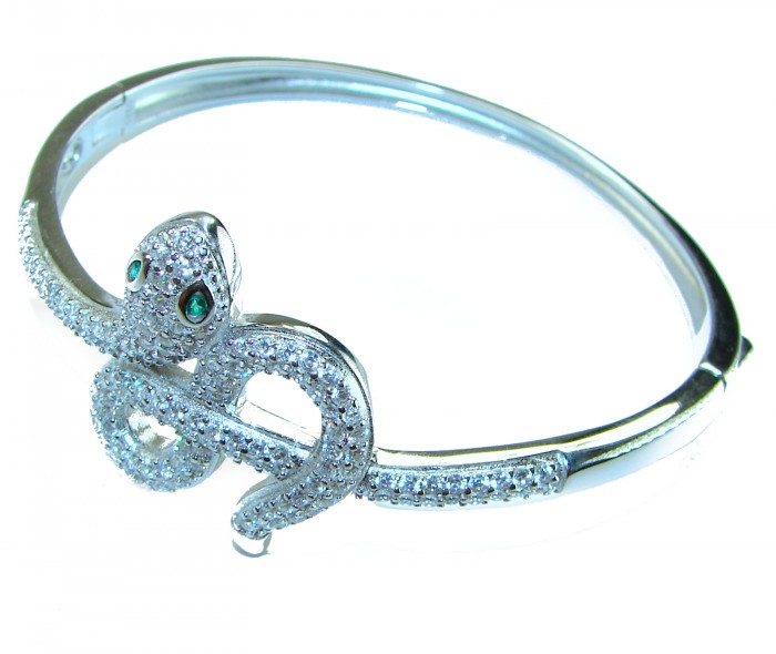 Precious Snake Genuine Emerald Sapphire .925 Sterling Silver handcrafted Bracelet - Side view of a snake bracelet with emerald and sapphire stones.