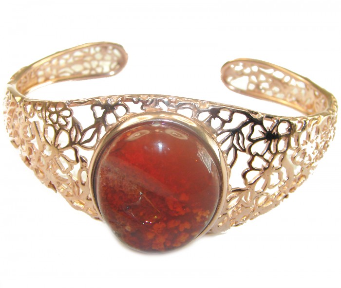 Arizona Sunset Mexican Opal handmade 14K Rose Gold over .925 Sterling Silver Bracelet / Cuff - photo 3
