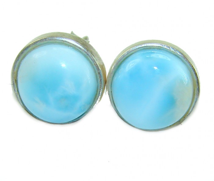 Caribbean Beauty Genuine Blue Larimar .925 Sterling Silver handmade earrings - Close-up of blue Larimar sterling silver earrings