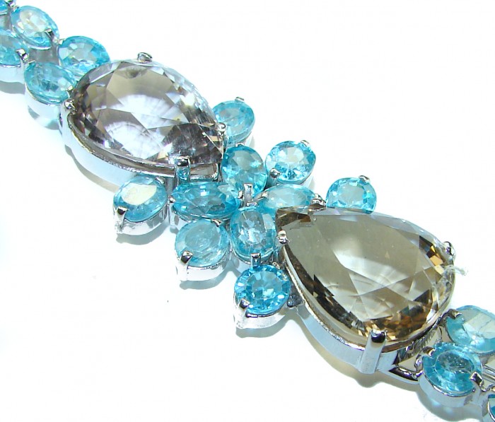 Giovanna 24.5 carat Champagne Smoky Topaz .925 Sterling Silver Oversized Statement Bracelet - photo 1