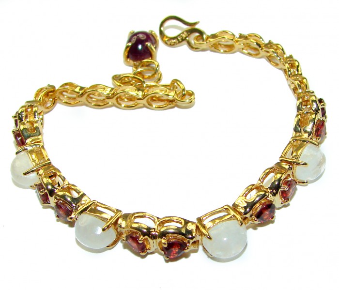 Genuine Rainbow Moonstone Ruby 14K Gold over .925 Sterling Silver handmade Bracelet - photo 2