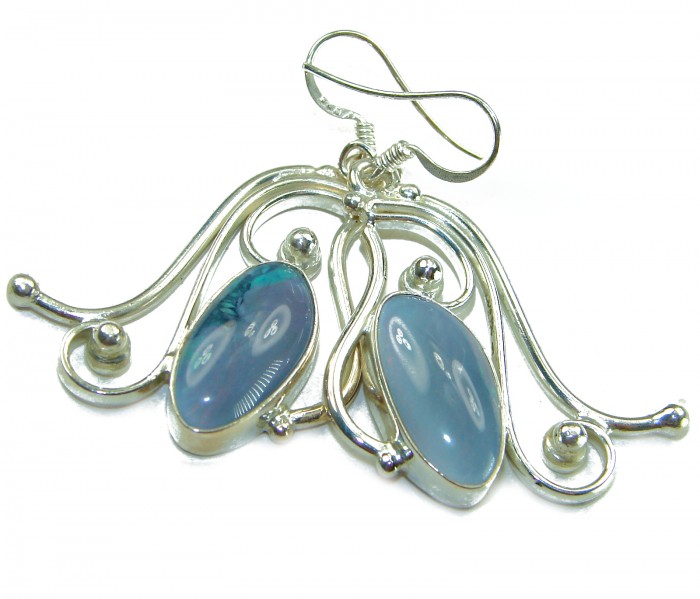 25.8 carat Australian Doublet Opal .925 Sterling Silver handcrafted earrings - Sterling silver earrings with Australian opal, top view.