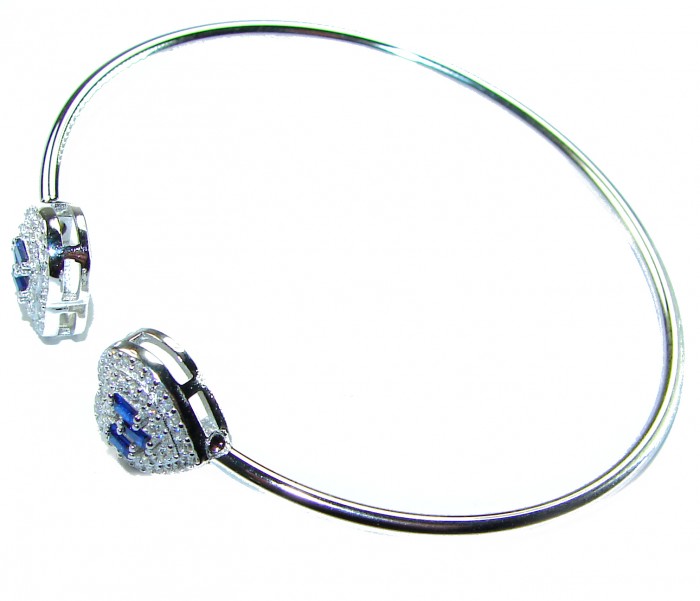 Two Hearts Precious Natural 4.6 carat Sapphire .925 Sterling Silver Bangle bracelet - photo 1