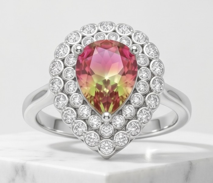 6.8 carat Brazilian Tourmaline .925 Sterling Silver Perfectly handcrafted Ring s. 7 - Close-up of 6.8 carat tourmaline ring set in sterling silver.