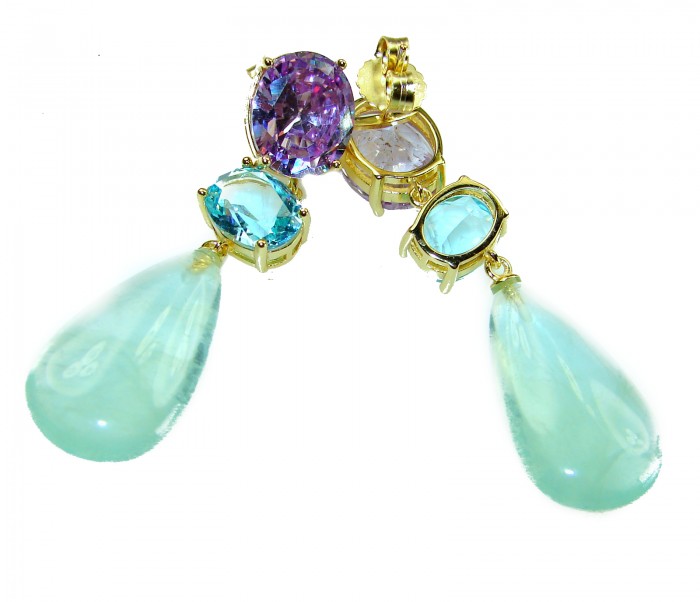 Dolce Vita authentic 29.5 carat authentic Apatite .925 Sterling Silver handcrafted Statement earrings - Elegant Dolce Vita 29.5 carat Apatite earrings stone close-up view