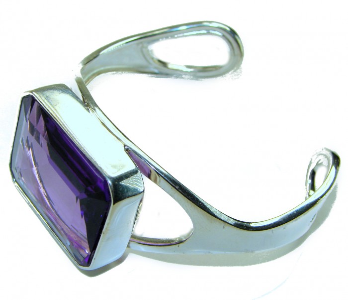 Real Treasure - Genuine 55.6 CARAT Amethyst REAL .925 Sterling Silver handcrafted Bracelet / Cuff - Side view of 55.6 carat amethyst with silver bracelet
