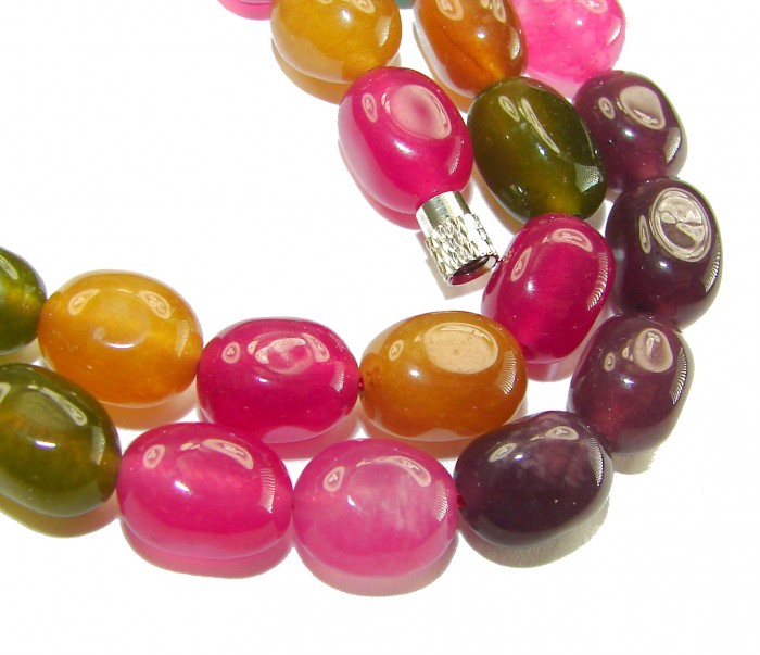 Infinity authentic 79.5 carat Brazilian Tourmaline .925 Sterling Silver handcrafted necklace - Close-up of multicolored Brazilian tourmaline bead necklace clasp detail.