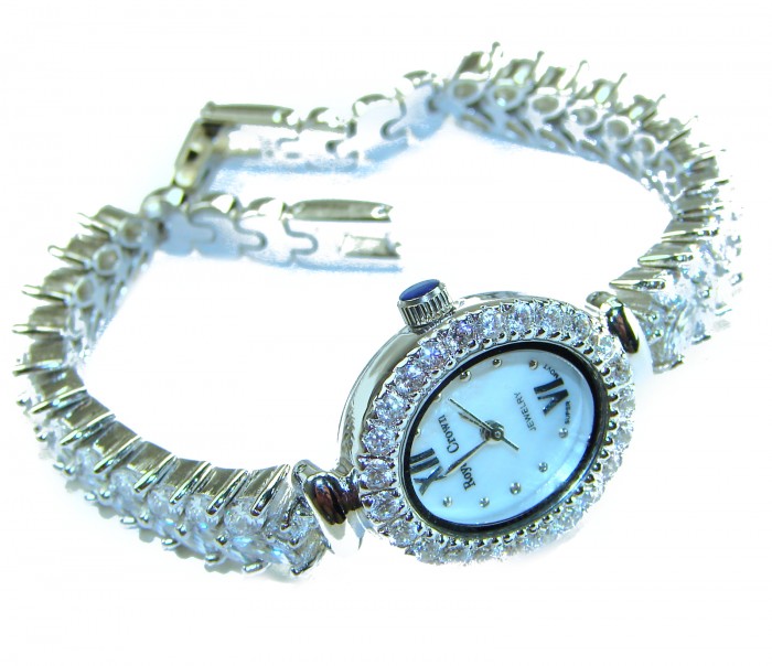 Precious 118.8 carat White Topaz .925 Sterling Silver handmade Bracelet - Watch - Elegant wristwatch with white topaz, side view with clasp detail.