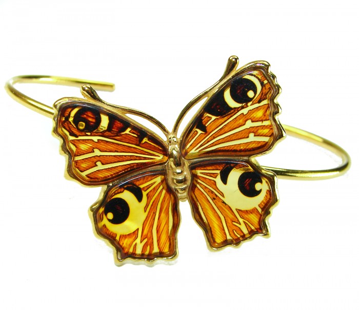 Golden Butterfly Genuine Baltic Amber 14K Gold over .925 Sterling Silver handamde Bracelet - photo 2
