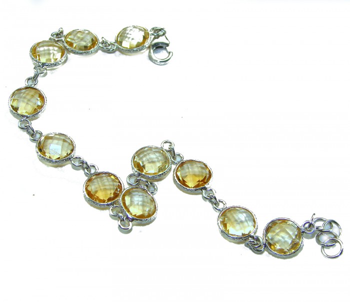 Victoria Authentic 27.2 carat Brazilian Citrine .925 Sterling Silver brilliantly dipped in real rhodium handcrafted Statement Bracelet - Brazilian citrine bracelet side view with clasp detail.