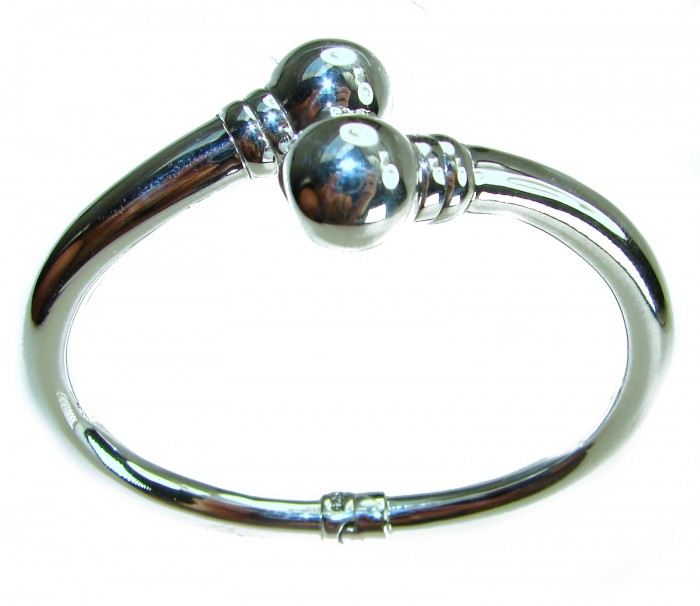 Fancy .925 Sterling Silver handcrafted Statement Italy made Bracelet / Cuff - Front view of sterling silver bracelet with round accents.