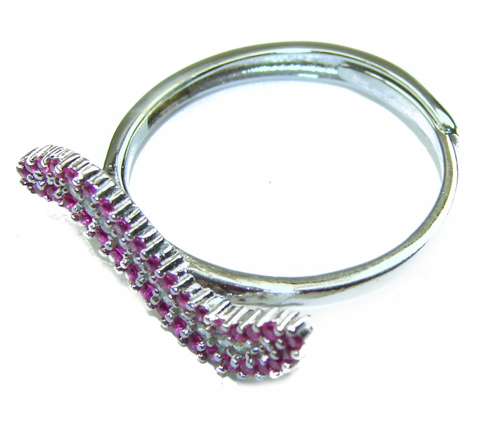 Genuine 3.5 CARAT Ruby .925 Sterling Silver handcrafted Ring size 8 1/2 - Silver ring with rubies, overhead view showing stone alignment.