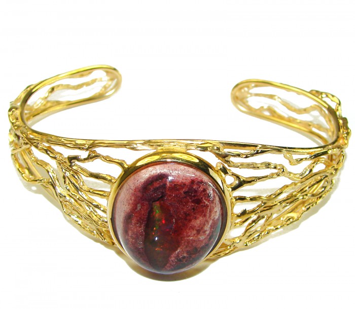 Authentic Mexican Opal handmade 14K Gold over .925 Sterling Silver Bracelet / Cuff - photo 3
