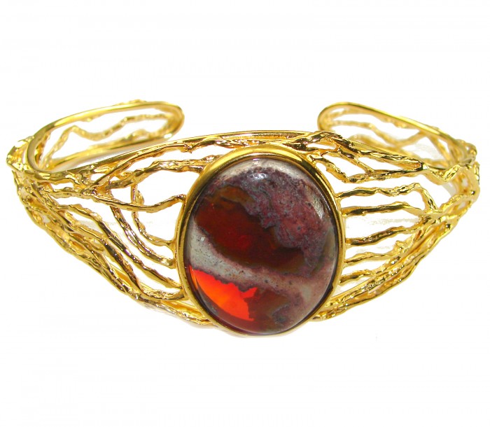 Authentic Mexican Opal handmade 14K Gold over .925 Sterling Silver Bracelet / Cuff - photo 2