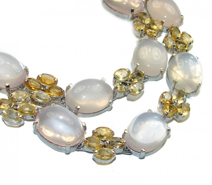 Outstanding Brazilian Rose Quartz .925 Sterling Silver handcrafted Statement necklace - photo 2