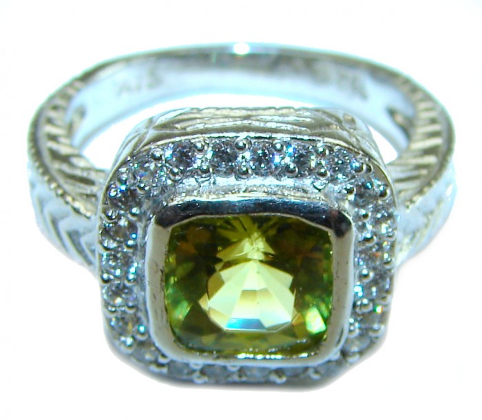 Alessia authentic cushion cut 4.9 carat Peridot .925 Sterling Silver handmade Ring s. 7 - photo 2