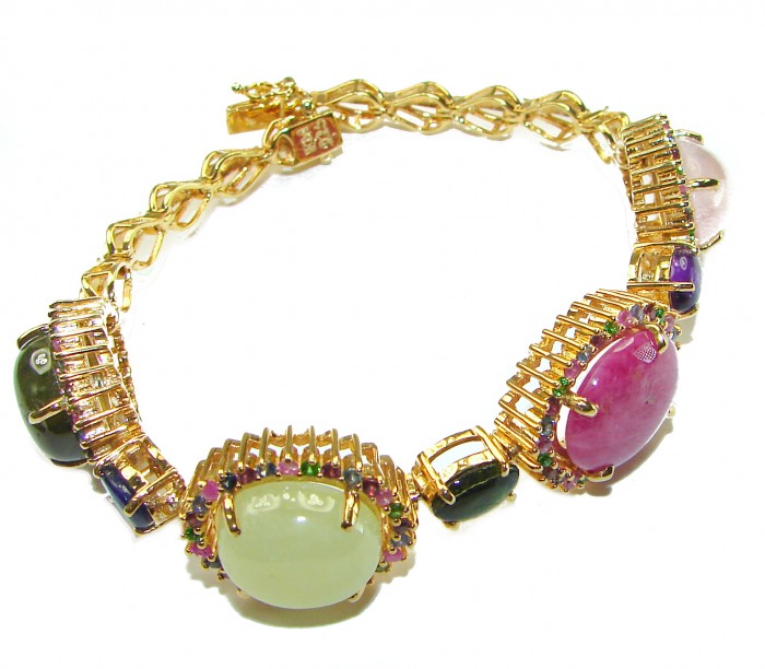 Color Me Brightly - Brazilian Watermelon Tourmaline 18K Gold over .925 Sterling Silver handmade Bracelet - photo 3