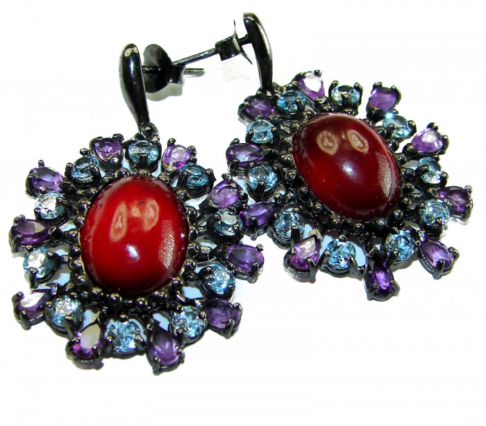 LARGE Red Beauty authentic 27.5 carat Garnet black rhodium over .925 Sterling Silver handcrafted earrings - photo 4