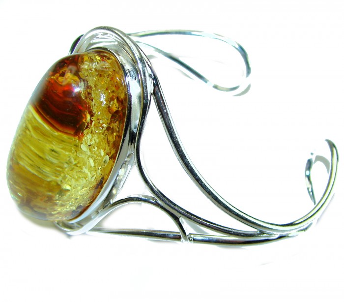 Modern Design Genuine AAAAA QUALITY Baltic Amber .925 Sterling Silver handamde Bracelet / Cuff - photo 1