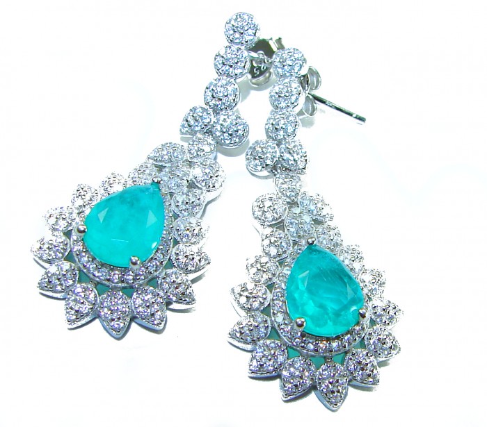 Royalty 8.2 carat Emerald .925 Sterling Silver Statement earrings - Elegant emerald earrings, front view with sparkling silver details.