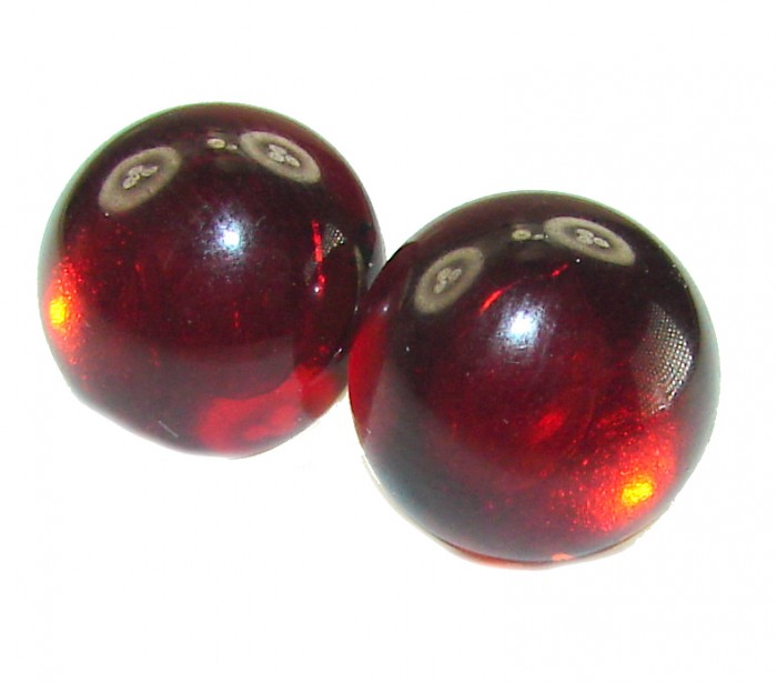 Natural Cognac Amber .925 Sterling Silver handmade earrings - Close-up of natural cognac amber sterling silver earrings.