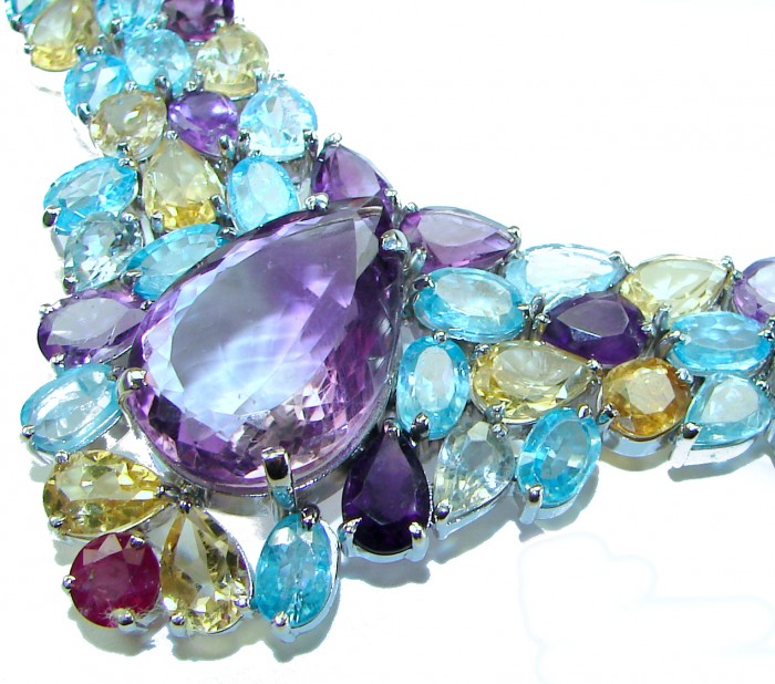 Giovanna - Vintage Beauty 188.2 carat African Amethyst .925 Sterling Silver handcrafted Statement Necklace - photo 3