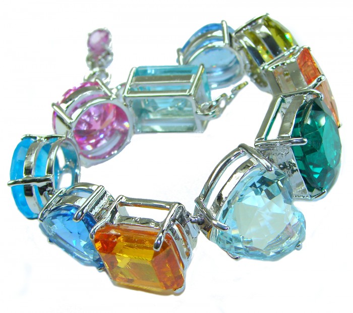 Tutti Frutti 55.5 CARAT multi-colored Topaz .925 Sterling Silver brilliantly handcrafted Bracelet - Tutti Frutti bracelet close-up, multi-colored Topaz, sterling silver.
