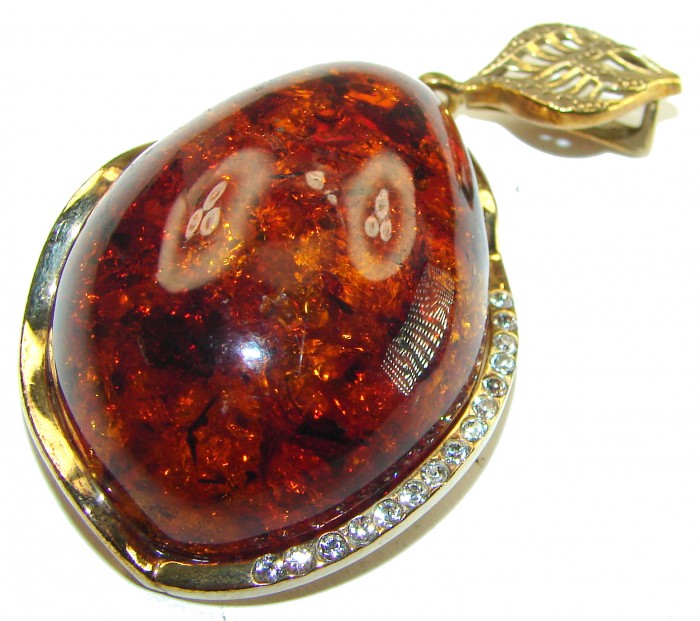 Best quality Large Cognac Baltic Amber .925 Sterling Silver handmade Pendant - photo 2