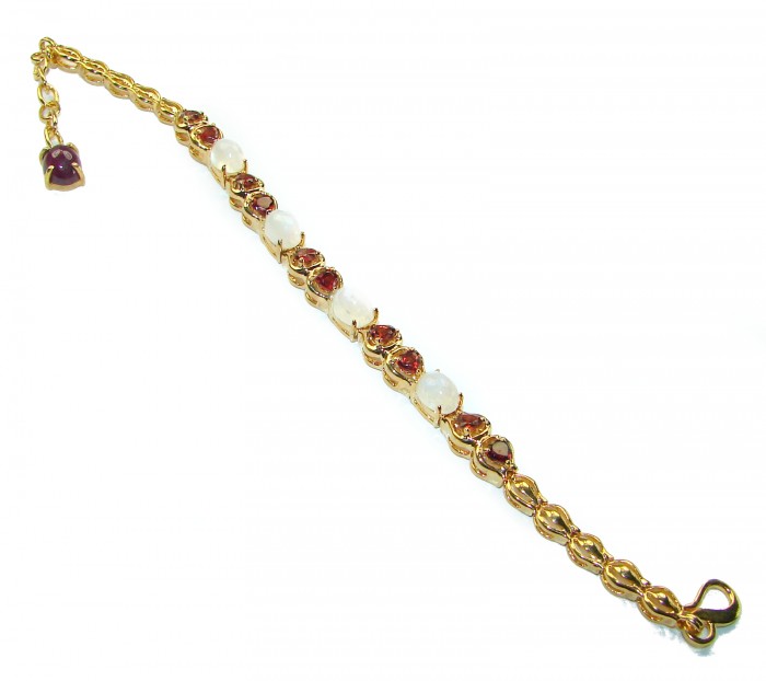 Genuine Rainbow Moonstone Ruby 14K Gold over .925 Sterling Silver handmade Bracelet - photo 3