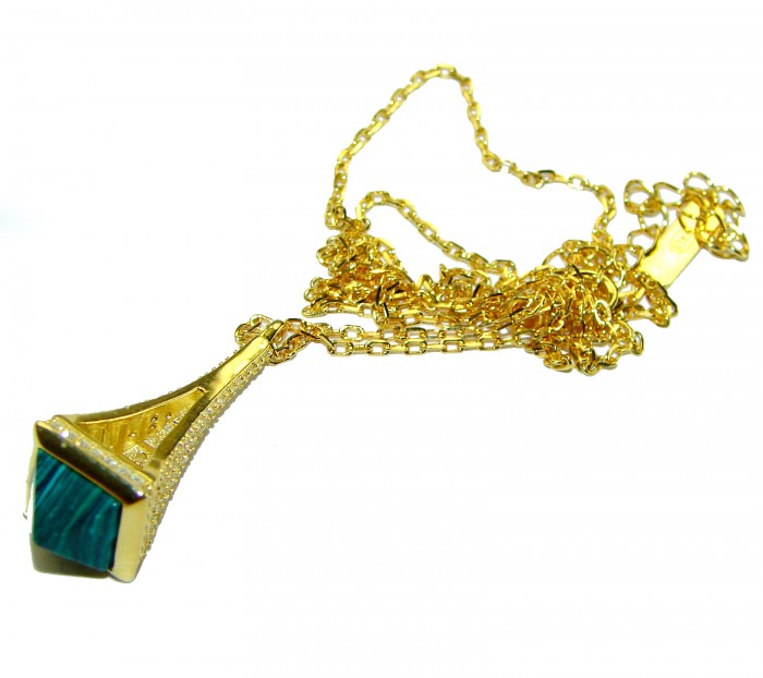 Outstanding authentic Malachite White Sapphire 18K Gold over .925 Sterling Silver necklace - photo 3