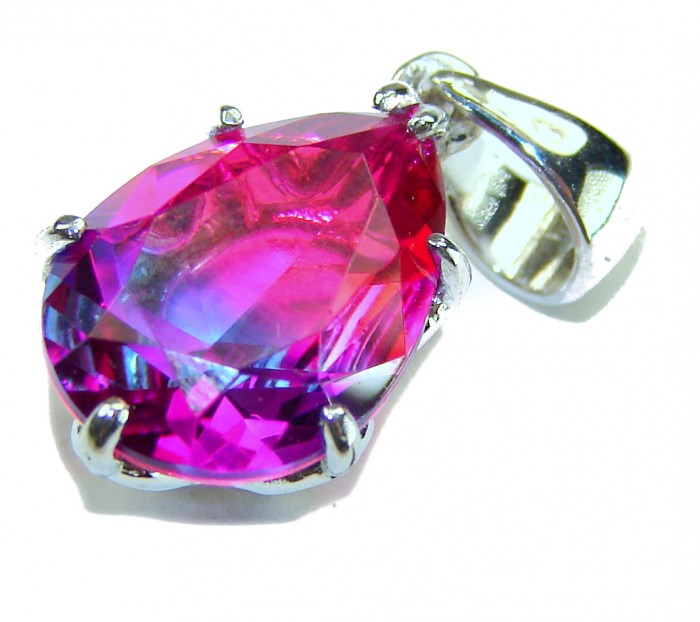 Spectacular Genuine 8.2 CARAT Alexandrite .925 Sterling Silver .925 Sterling Silver handcrafted Pendant - Close-up of pink Alexandrite pendant in sterling silver setting.