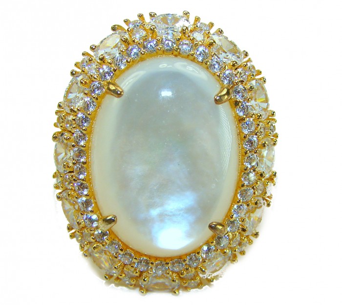 Luxurious Blister Pearl 1.03 carat lab. grown diamonds 18K Gold over .925 Sterling Silver brilliantly handcrafted ring s. 7 1/2 - Close-up of luxurious blister pearl ring with diamonds, 18K gold setting