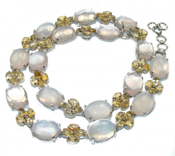 Outstanding Brazilian Rose Quartz .925 Sterling Silver handcrafted Statement necklace - photo 3