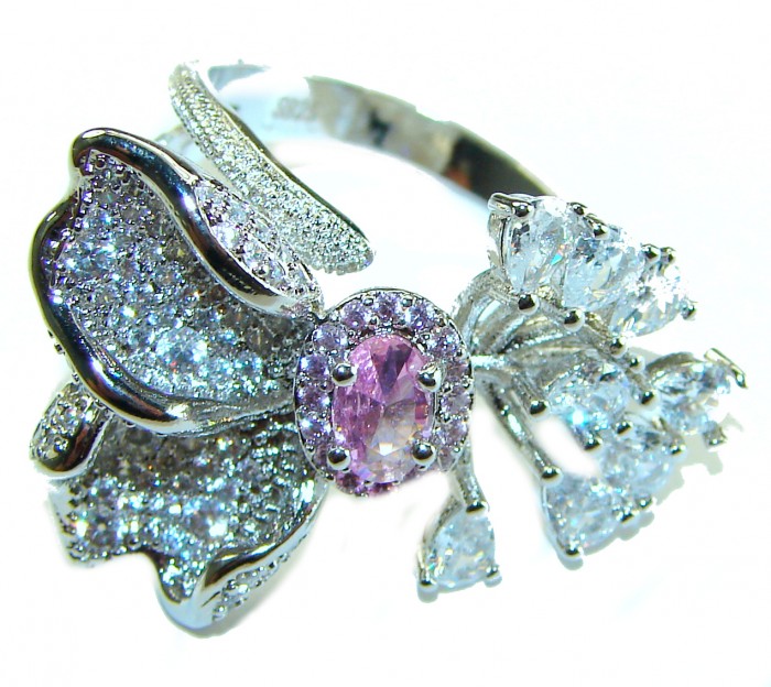 Floral design 3.2 carat Pink Kunzite .925 Sterling Silver ring s. 7 1/2 - photo 3