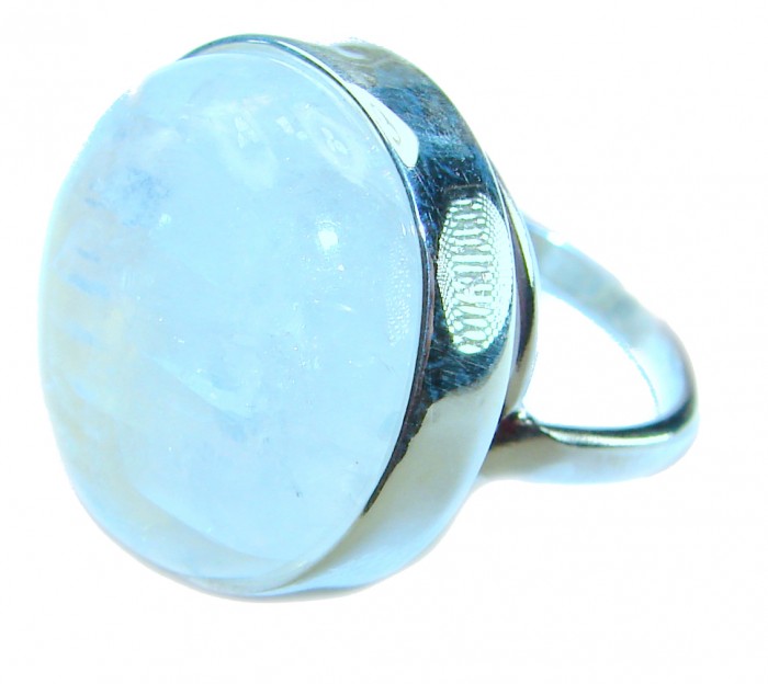 Rainbow Moonstone .925 Sterling Silver handmade ring s. 6 1/2 - Rainbow Moonstone Sterling Silver ring, close-up view.