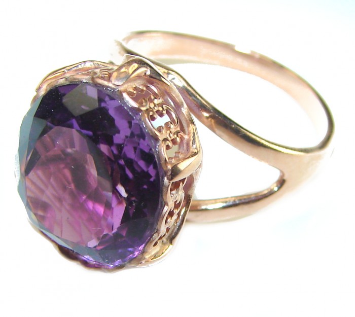 Purple Amethyst 14K Rose Gold over .925 Sterling Silver Handcrafted Ring size 8 1/2 - photo 1