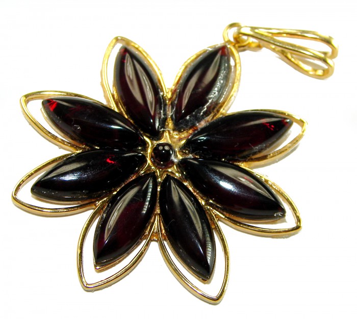 Golden Flower authentic Baltic Amber 14K Gold over .925 Sterling Silver beautifully handcrafted Pendant - photo 3