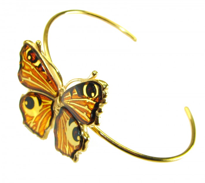 Golden Butterfly Genuine Baltic Amber 14K Gold over .925 Sterling Silver handamde Bracelet - photo 1