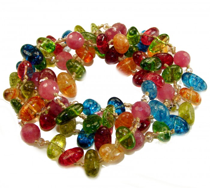 Infinity authentic 114.5 carat Brazilian Tourmaline .925 Sterling Silver handcrafted necklace - Colorful Brazilian tourmaline necklace, close-up view.