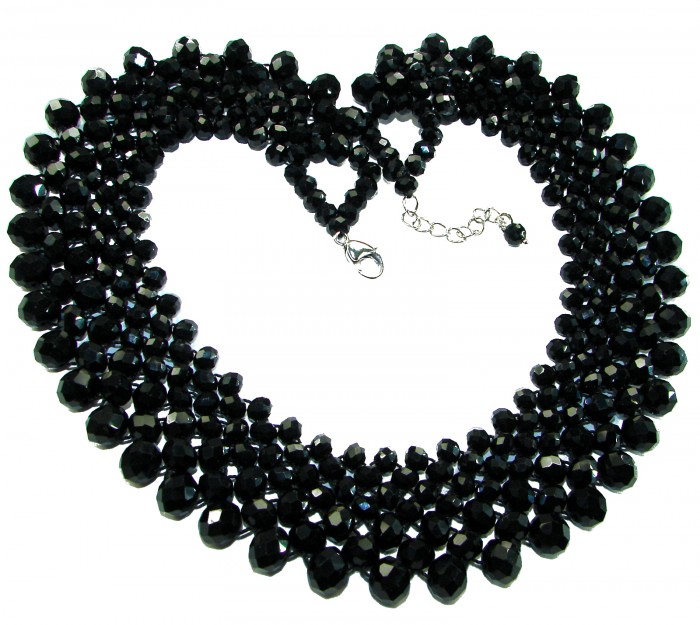 Rachel 250 carat Authentic Onyx .925 Sterling Silver handmade Necklace - Black onyx necklace with clasp and chain detail, sterling silver accents.