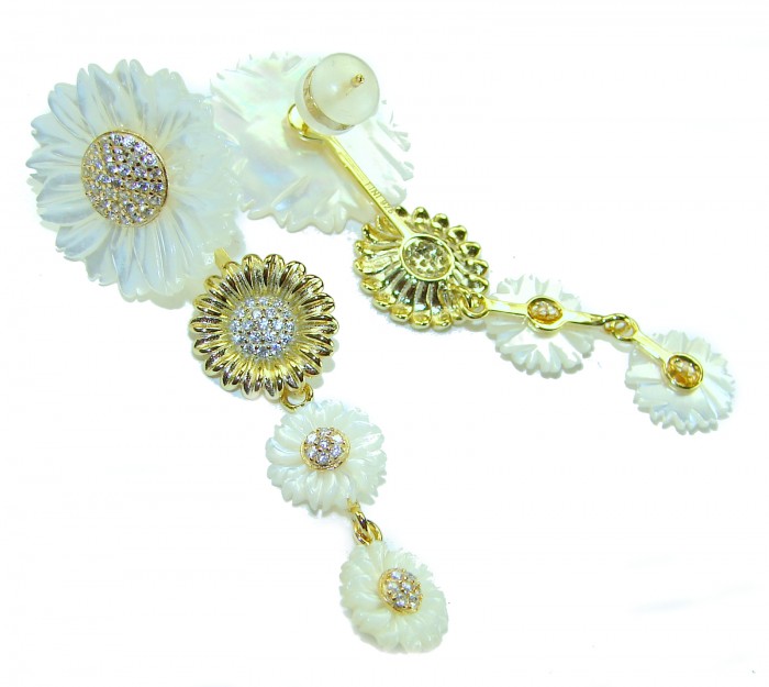 Sublime Flowers Blister Pearl 22K Gold over .925 Sterling Silver handcrafted Earrings - Close-up of Sublime Flowers earrings, showcasing pearl and gold details.