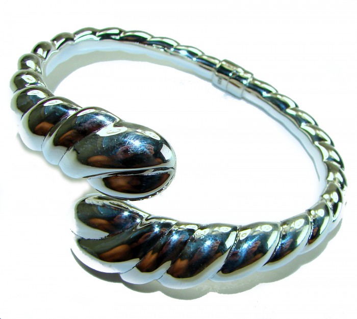 Italy made Bracelet in best quality highly polished .925 Sterling Silver - Highly polished .925 sterling silver bracelet, angled top view.