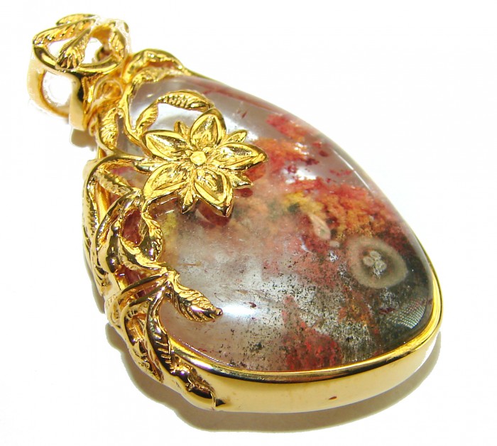 Incredible authentic Phantom Quartz 18K Gold over .925 Sterling Silver handmade pendant - photo 1