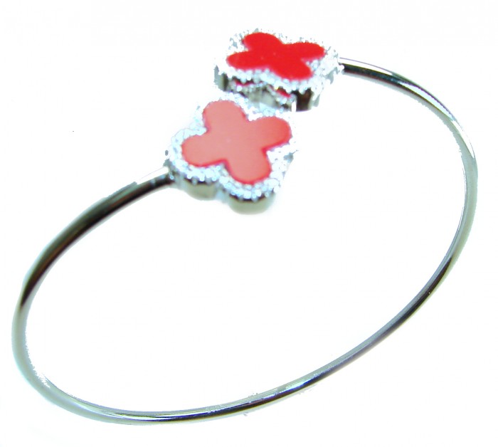 A Red four-leaf clover Coral .925 Sterling Silver handcrafted Bracelet - photo 2