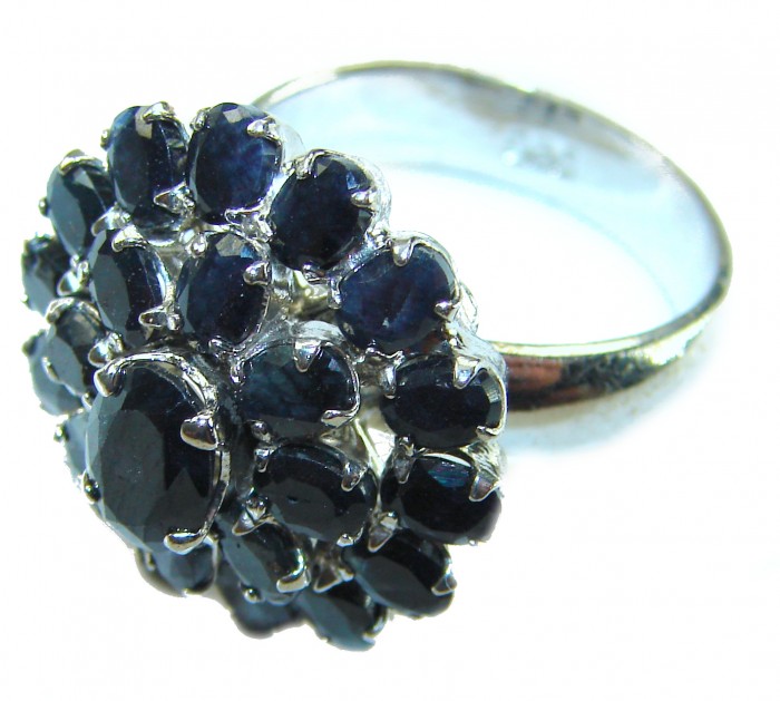 Born to Glam 12.2 carat natural Sapphire .925 Sterling Silver Perfectly handcrafted Ring s. 7 1/4 - Close-up of sapphire ring in sterling silver setting